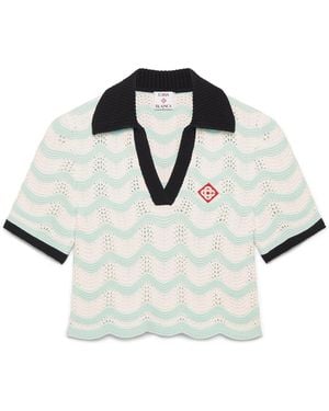 Casablanca Paris Polo Court En Crochet De Coton Ondulé - White