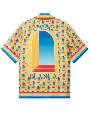 Casablanca Paris L'Arche De Jour Cuban Collar Silk Shirt - Grey