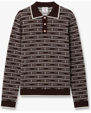 Casablanca Paris Knit Logo Long Sleeve Polo Shirt, By - Brown