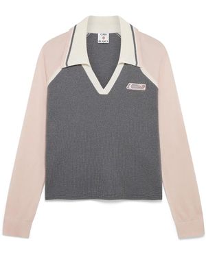 Casablanca Paris Merino Tennis Long Sleeve Polo, By - Gray