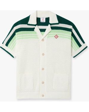 Casablanca Paris Tennis Stripe Crochet Short Sleeve Shirt, By - Green