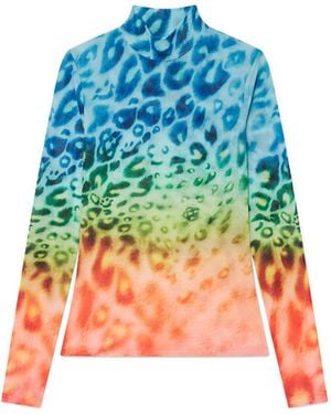 Casablanca Paris Leopard Printed Long Sleeve Mesh Top, By - Blue