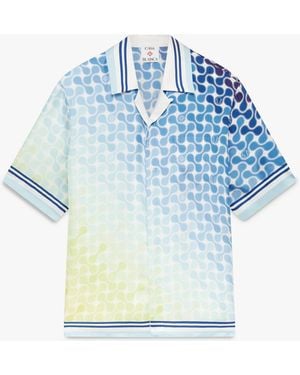 Casablanca Paris Chemise À Manches Courtes En Soie Dégradée Tennis Tile - Blue