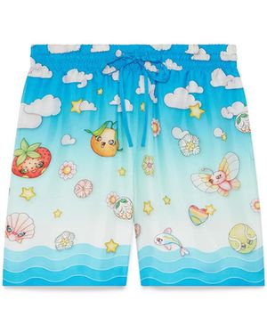 Casablanca Paris Short En Sergé De Soie Kawaii Motif - Blue