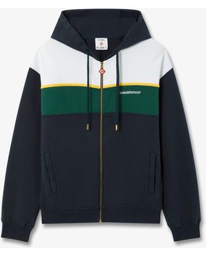 Casablanca Paris Panelled Zip-Up Hooded Sweatshirt, By - Black