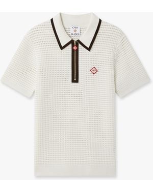 Casablanca Paris Wool Waffle Stitch Short Sleeve Polo Shirt, By - White