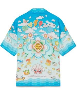 Casablanca Paris Chemise À Manches Courtes En Sergé De Soie Kawaii Motif - Blue