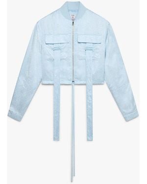 Casablanca Paris Nuntucket Cropped Satin Bomber Jacket, By - Blue