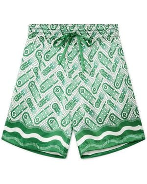Casablanca Paris Ping Pong Monogram Silk Shorts, By - Green