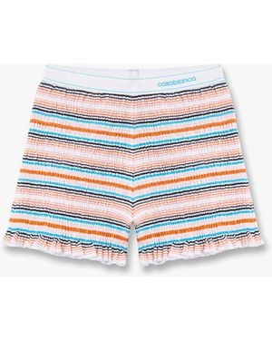 Casablanca Paris Multicolour Striped Shirred Shorts, By - White