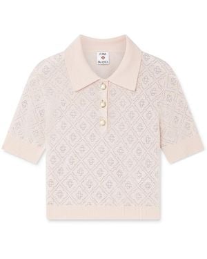 Casablanca Paris Polo En Maille Crystal À Monogramme - White