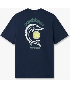 Casablanca Paris Casa Kaspia New York Tennis Club Short Sleeve T-Shirt, By - Blue