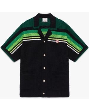 Casablanca Paris Chemise En Crochet À Manches Courtes Noire Et Verte À Rayures - Green
