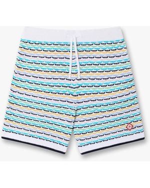 Casablanca Paris Multicolour Crochet Tuck Stitch Shorts, By - Blue