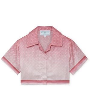 Casablanca Paris Morning City View Cropped Silk Shirt, Size By - Pink