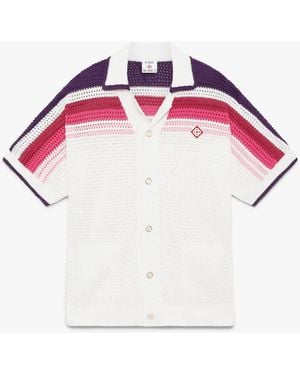 Casablanca Paris Chemise En Crochet À Manches Courtes Blanche Et Rose À Rayures - Pink