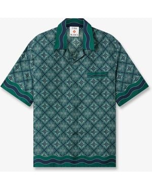 Casablanca Paris Dark Radiating Monogram Short Sleeve Silk Shirt, By - Green