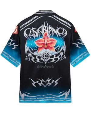 Casablanca Paris Blades Short Sleeve Silk Satin Shirt - Blue