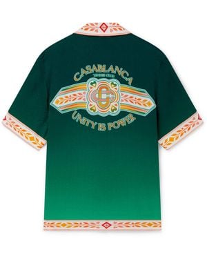 Casablanca Paris Unity Is Power Short Sleeve Silk Shirt, By - Green