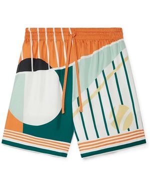 Casablanca Paris Court Abstrait Silk Shorts, By - White