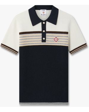 Casablanca Paris Café Culture Wool Stripe Short Sleeve Polo Shirt, By - Black