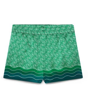 Casablanca Paris Column Monogram Silk Shorts, Size By - Green