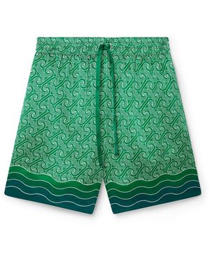 Casablanca Paris Column Monogram Silk Shorts, By - Green
