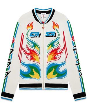 Casablanca Paris Veste En Maille De Coton Flame Laurel Casa Club - White
