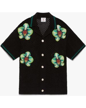 Casablanca Paris Chemise À Manches Courtes En Crochet Brodée Glitch Orchid - Black