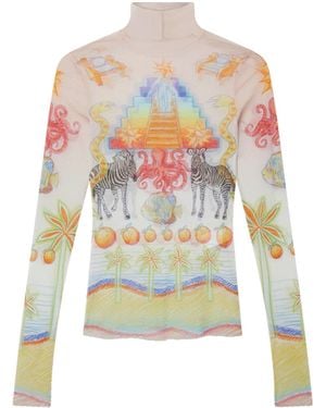 Casablanca Paris L'Arbre De Vie Mesh Top, By - White