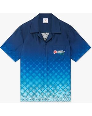 Casablanca Paris Orchid Monogram Short Sleeve Silk Shirt, By - Blue