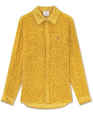 Casablanca Paris Floral Devoré Long Sleeve Silk Shirt, By - Yellow