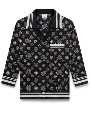 Casablanca Paris Monogram Pajama Silk Satin Shirt - Black