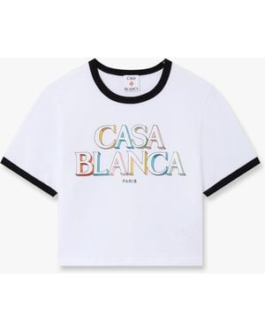 Casablanca Paris Stacked Logo Cropped Baby Short Sleeve T-Shirt, By - White