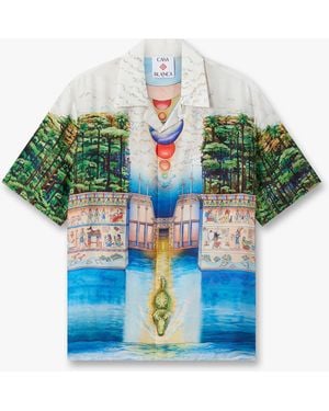 Casablanca Paris Multicolor Trompe L'Oeil Short Sleeve Silk Shirt, By - Blue