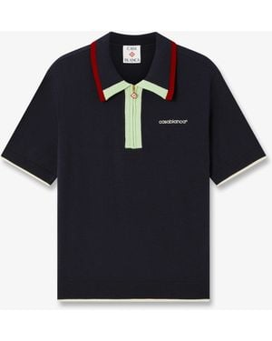 Casablanca Paris Merino Short Sleeve Polo Shirt, By - Blue