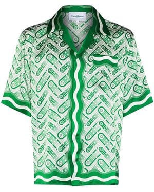 Casablanca Paris Ping Pong Monogram Silk Shirt, Size By - Green