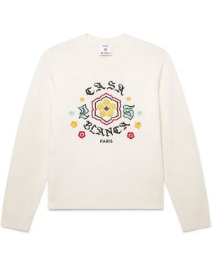 Casablanca Paris Pull À Col Rond En Maille Mérinos Emblem - White