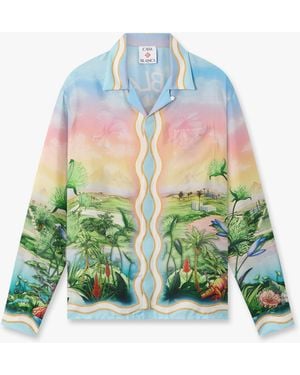 Casablanca Paris Tennis Club Long Sleeve Silk Twill Shirt, By - Green