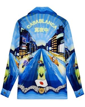 Casablanca Paris Tokyo Night Long Sleeve Silk Shirt, Size By - Blue