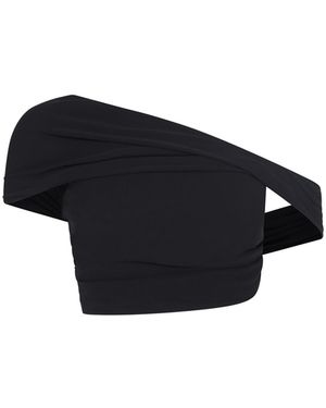 Casablanca Paris Crepe Draped Crop Top, By - Blue