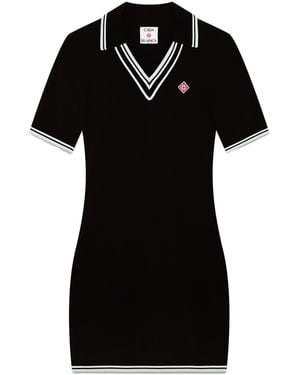 Casablanca Paris Robe Polo En Viscose À Col En V - Black