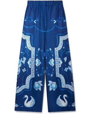 Casablanca Paris Plat A Dessert Bleu Printed Wide Leg Trousers, Size By - Blue