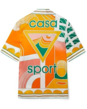 Casablanca Paris Summer Court Short Sleeve Silk Shirt, By - Orange