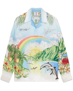 Casablanca Paris Chemise À Manches Longues En Soie Aloha - White
