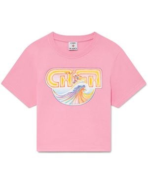 Casablanca Paris Casa Surf Cropped Short Sleeve T-Shirt, By - Pink