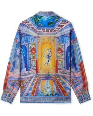 Casablanca Paris Le Temple Long Sleeve Silk Shirt, By - Blue