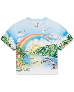 Casablanca Paris Aloha Cropped Baby Tee, By - Blue