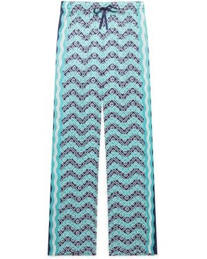 Casablanca Paris Pantalon En Soie À Monogramme Wave - Blue