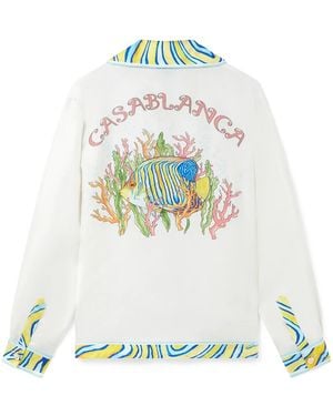 Casablanca Paris Chemise En Soie À Manches Longues Aquatique - White